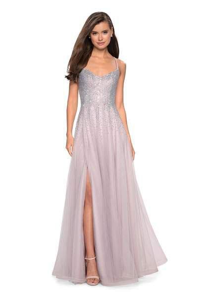 La Femme - 27750 Rhinestone Embellished Tulle A-line Dress Special Occasion Dress 00 / Mauve