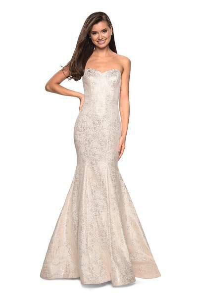 La Femme - 27789 Strapless Sweetheart Jacquard Mermaid Dress Special Occasion Dress 00 / Ivory/Gold
