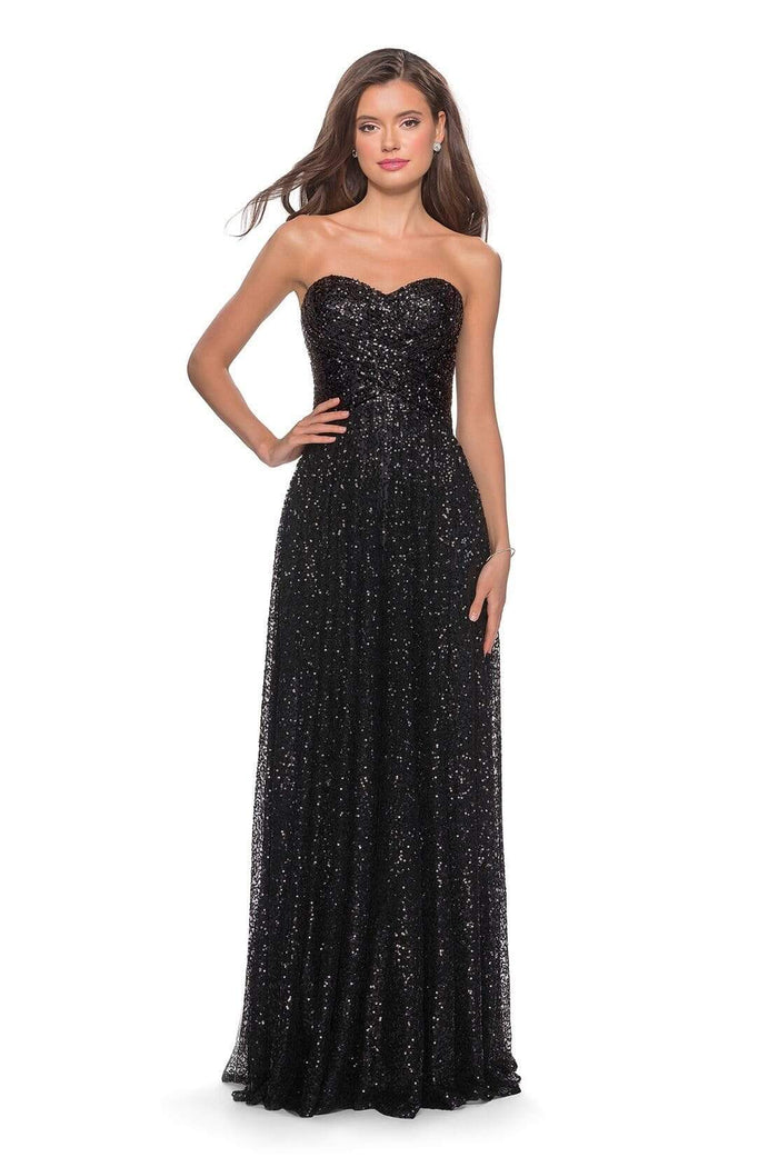 La Femme - 27879 Ruched Sweetheart A-Line Evening Gown Evening Dresses 0 / Black