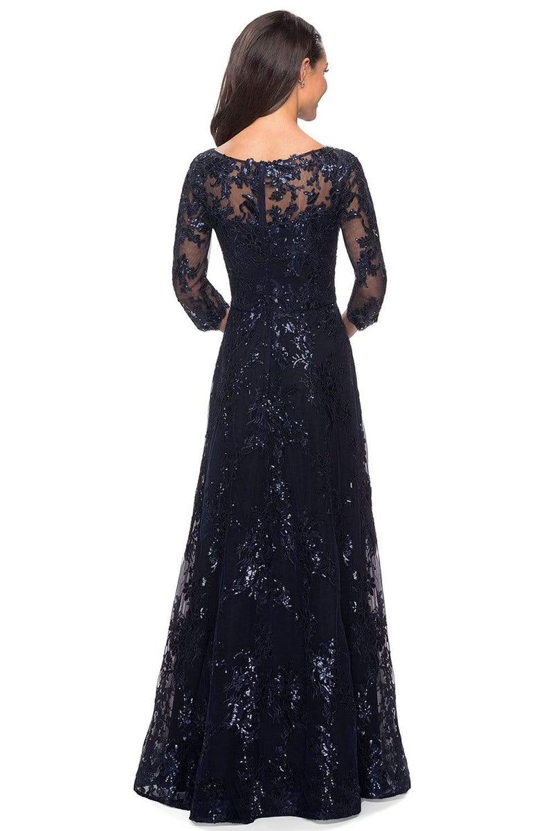 La Femme - 27885 Lace Quarter Length Sleeve Bateau A-line Dress ...