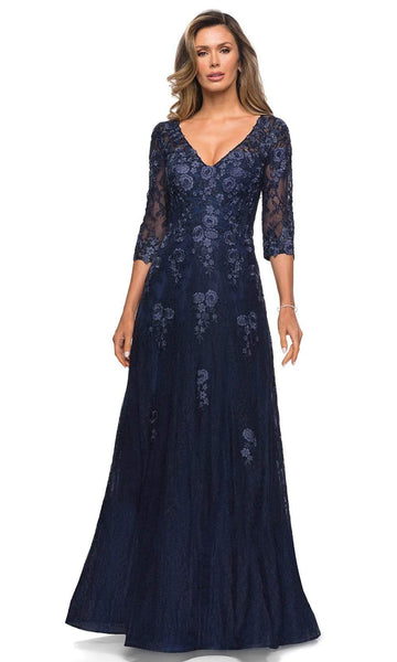 Outlet La Femme 27842 Blue Floral Lace Short Sleeve Gown 8