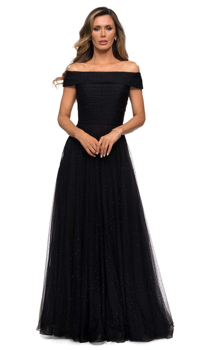 La Femme - 28051 Crystal Beaded Tulle Off Shoulder A-Line Gown ...