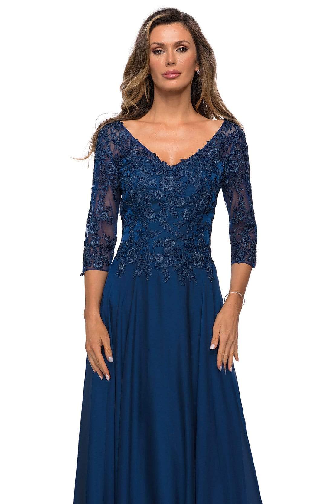 La Femme - 28106 Floral Lace Appliqued Bodice A-Line Gown – Couture Candy