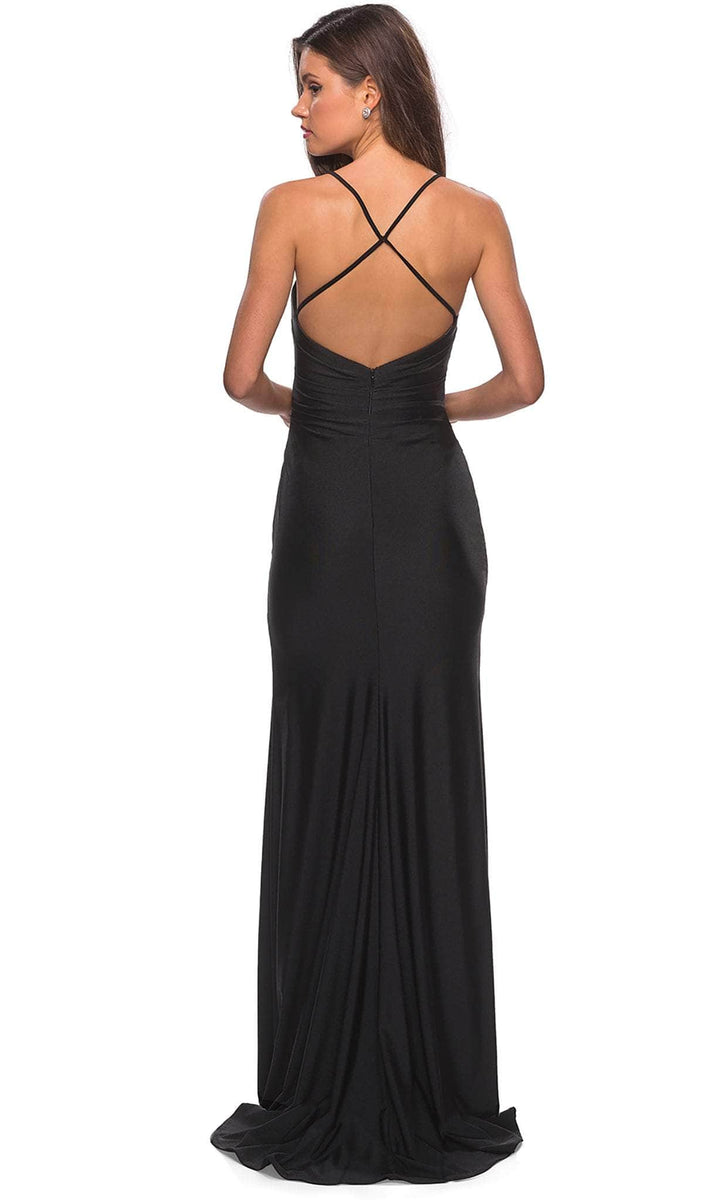 La Femme - 28206 Long Crisscross Strapped High Slit Sheath Gown ...