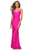 La Femme - 28287 Spaghetti Strap Ruched Backless Long Dress Prom Dresses 00 / Hot Pink