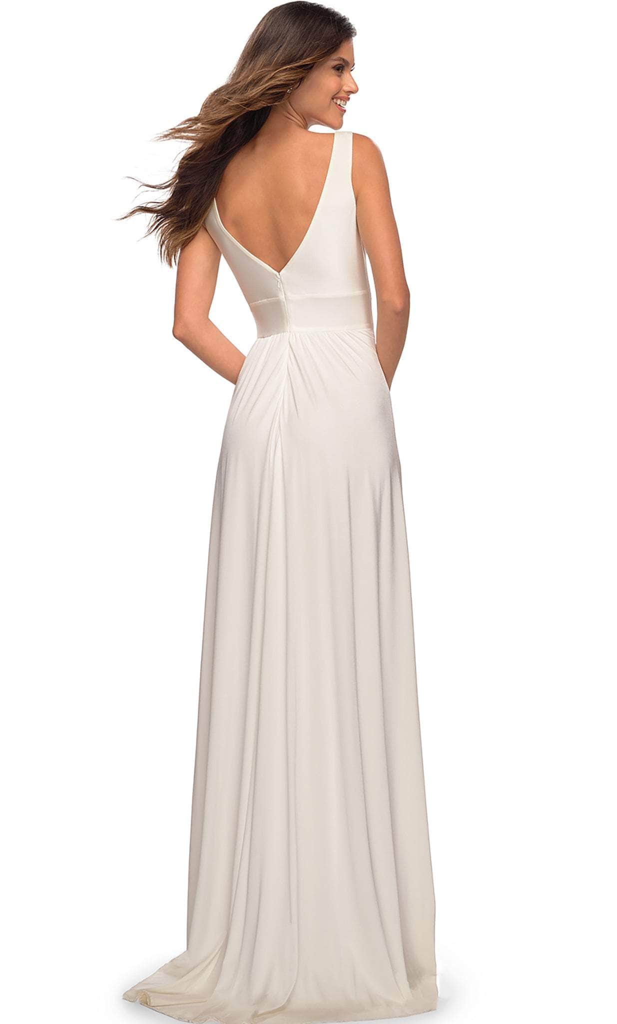 La Femme - 28547 Deep V Neck Empire Waist Sleeveless Prom Gown ...