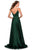 La Femme - 28607SC Spaghetti Strap Deep V Neck High Leg Slit Satin Gown CCSALE