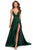 La Femme - 28607SC Spaghetti Strap Deep V Neck High Leg Slit Satin Gown CCSALE