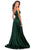 La Femme - 28607SC Spaghetti Strap Deep V Neck High Leg Slit Satin Gown CCSALE