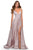 La Femme - 28607SC Spaghetti Strap Deep V Neck High Leg Slit Satin Gown CCSALE 4 / Mauve