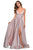 La Femme - 28607SC Spaghetti Strap Deep V Neck High Leg Slit Satin Gown CCSALE 6 / Mauve