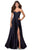 La Femme - 28608 Strapless Sweetheart Wrap Bodice Satin A-line Gown Bridesmaid Dresses 00 / Navy