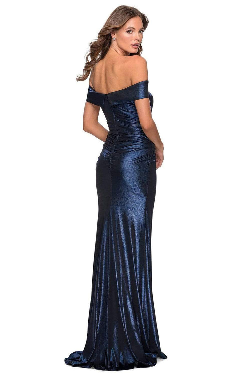 La Femme - 28740 Off-Shoulder Metallic Sheath Dress – Couture Candy