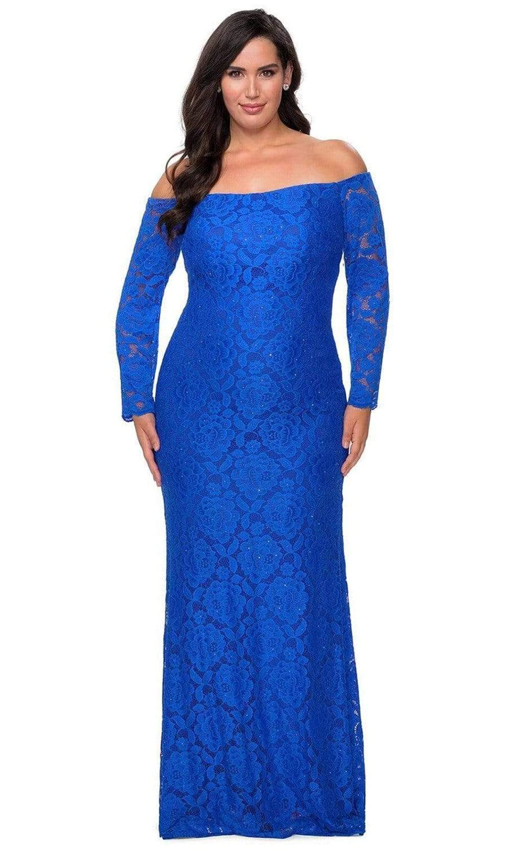 La Femme - 28859 Lace Off-Shoulder Sheath Dress – Couture Candy