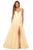 La Femme - 28893 Crisscross Strapped Bodice High Slit Tulle Dress Prom Dresses 00 / Pale Yellow