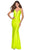 La Femme - 28905 Deep V-neck Strappy Back Sheath Dress Prom Dresses 00 / Neon Yellow