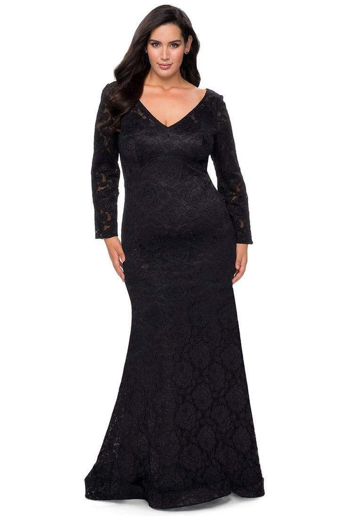 La Femme - 29017SC Embellished V-neck Dress - 1 pc Black In Size 16W Available CCSALE 16W / Black