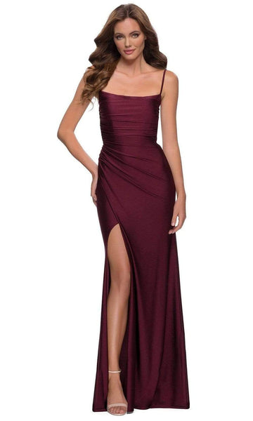 La Femme - 29710 Draped Accented High Slit Sheath Gown – Couture Candy