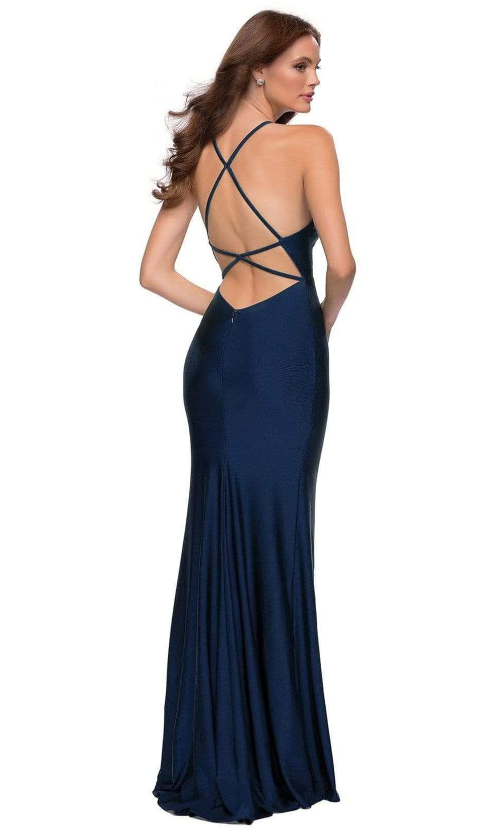 La Femme - 29848 Open Back V-Neck Fitted Silky Jersey Long Dress – Couture  Candy