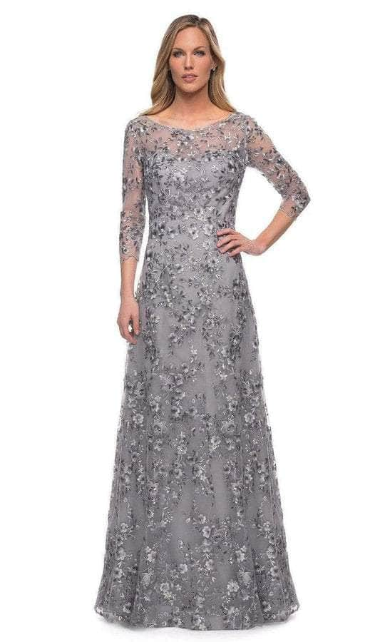 La Femme - 29903 Quarter Sleeve Bateau Neck Formal Dress - 1 pc Silver In Size 14 Available CCSALE 14 / Silver