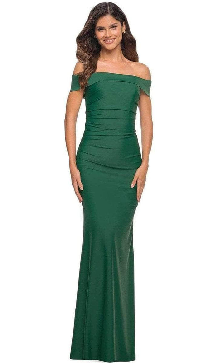 La Femme - 30422SC Gathered Off-shoulder Long Dress - 1 pc Emerald In Size 10 Available CCSALE 10 / Emerald