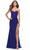 La Femme 31058 - Ruched High Slit Prom Dress Special Occasion Dress 00 / Royal Blue