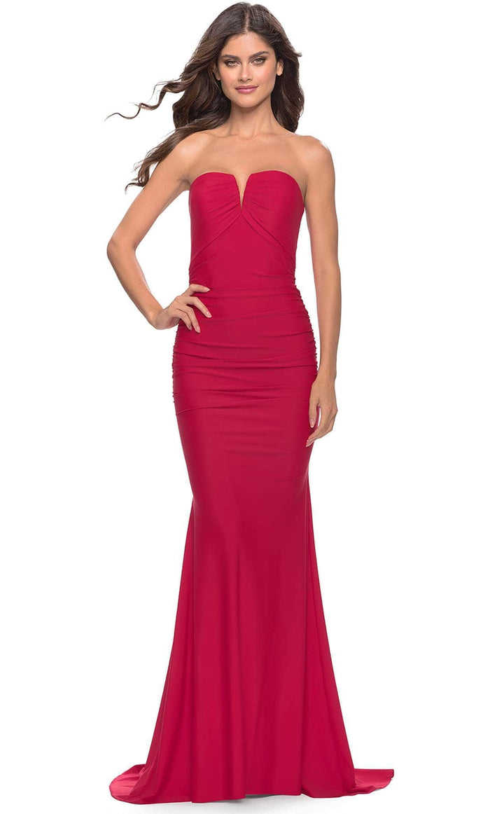 La Femme 31226SC - Strapless V-Neck Evening Dress Prom Dresses 00 / Red