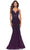 La Femme 31344 - Sheer Lace Applique Long Dress Special Occasion Dress 00 / Dark Berry