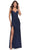 La Femme 31361 - Side Ruched Rhinestone Sheath Long Dress Special Occasion Dress 00 / Navy