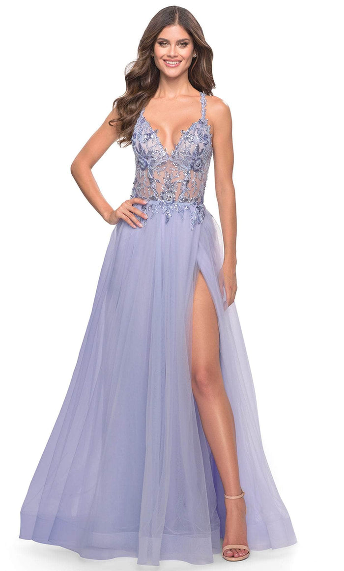 La Femme 31369SC - Embellished Sheer Bodice Prom Dress Prom Dresses 00 / Light Periwinkle