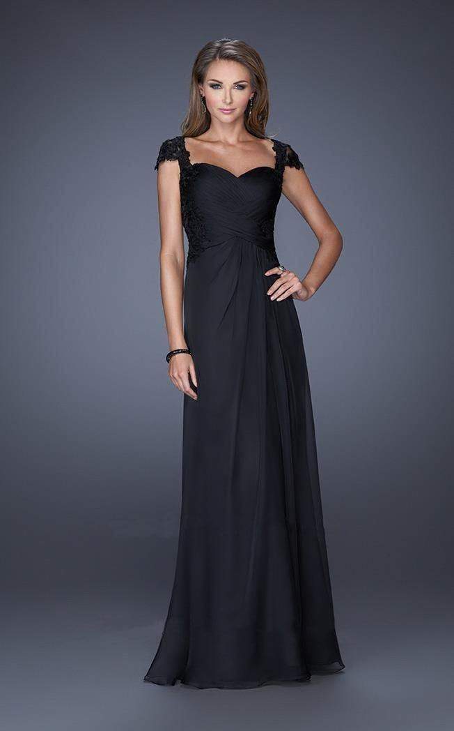 La Femme - Cap Sleeve Lace Back A-Line Gown 19143SC - 1 pc Black In Size 2 Available CCSALE 2 / Black