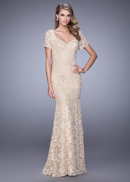 La Femme - Charming Lace Long Evening  Dress 21657SC CCSALE 10 / Nude