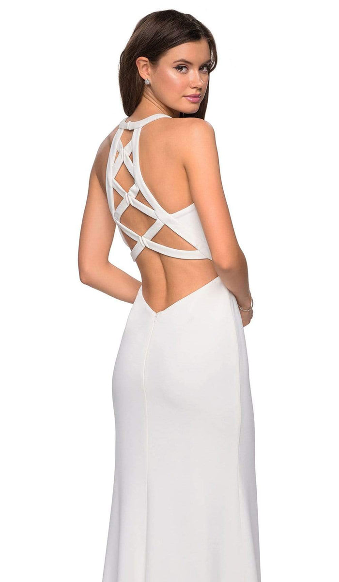 La Femme - Crisscross-Designed Racerback Long Gown 26997SC - 2 pcs White in Sizes 0 and 2 Available CCSALE 0 / White