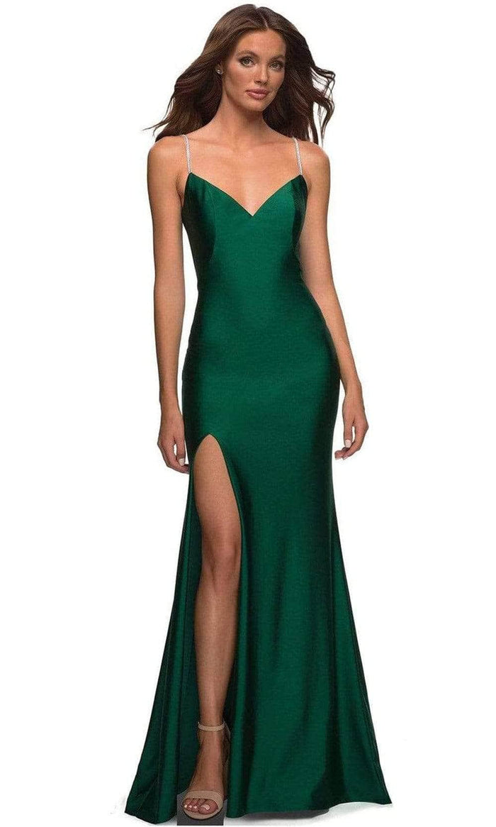 La Femme - Embellished Strap Prom Dress 30435SC Prom Dresses 00 / Emerald