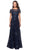 La Femme - Floral Adorned Illusion Bateau Long Gown 27839SC CCSALE 16 / Navy