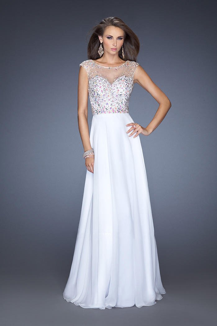 La Femme Gigi - 19858 Embellished Illusion Bateau A-line Dress Special Occasion Dress 00 / White