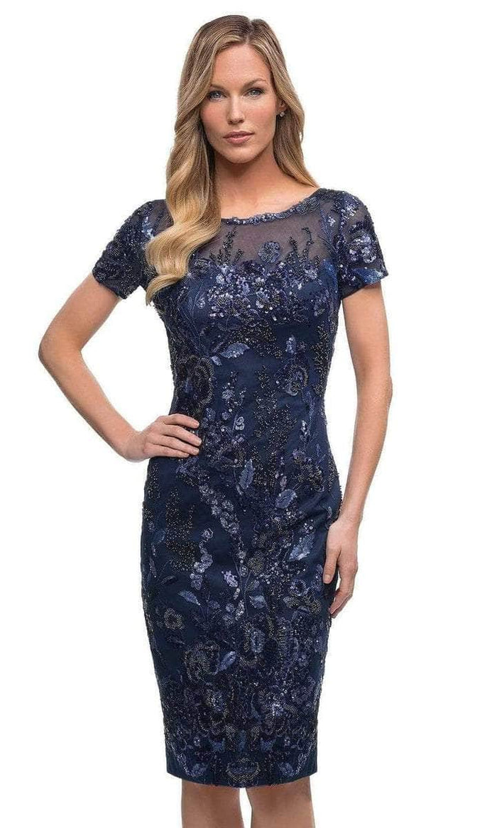 La Femme - Jewel Neck Floral Cocktail Dress 29959SC - 1 pc Navy In Size 2 Available CCSALE 2 / Navy