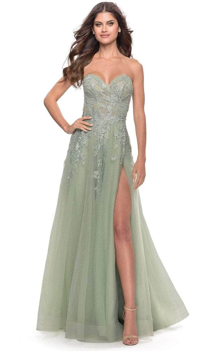 La Femme - Lace Appliqued Sweetheart Prom Dress 31363SC - 1 pc Sage In Size 0 Available CCSALE 0 / Sage