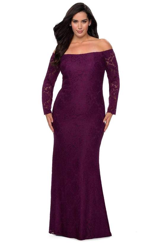 La Femme - Lace Off-Shoulder Sheath Dress 28859SC - 1 pc Dark Berry In Size 16W Available CCSALE 16W / Dark Berry