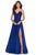 La Femme - Lace V-Neck A-Line Prom Dress 28664SC CCSALE 4 / Marine Blue