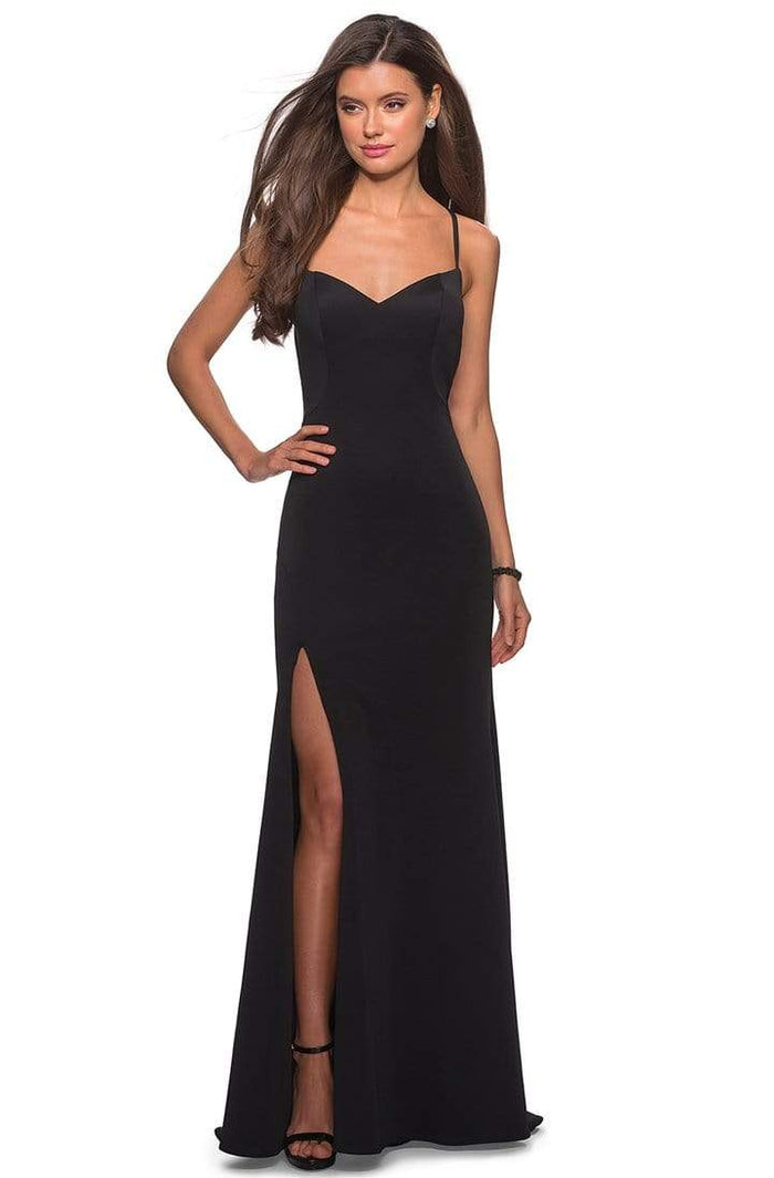 La Femme - Long Crisscross-Strapped High Slit Gown 27657SC - 1 pcs Black in Size 0 and 2 Available CCSALE 0 / Black