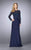 La Femme - Long Sleeve Beaded Bodice Draped Gown 24895SC CCSALE 4 / Navy