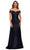 La Femme - Off Shoulder Draped Satin Gown 28103SC - 1 pc Navy In Size 10 Available CCSALE 10 / Navy