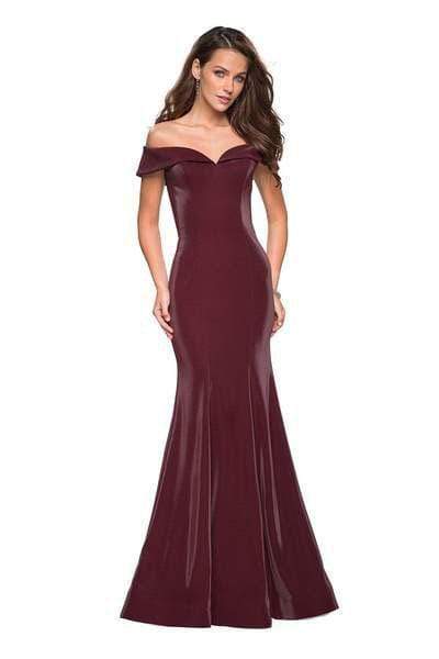 La Femme - Off Shoulder Jersey Trumpet Evening 27176SC - 1 pc Garnet in Size 10 Available CCSALE 10 / Garnet