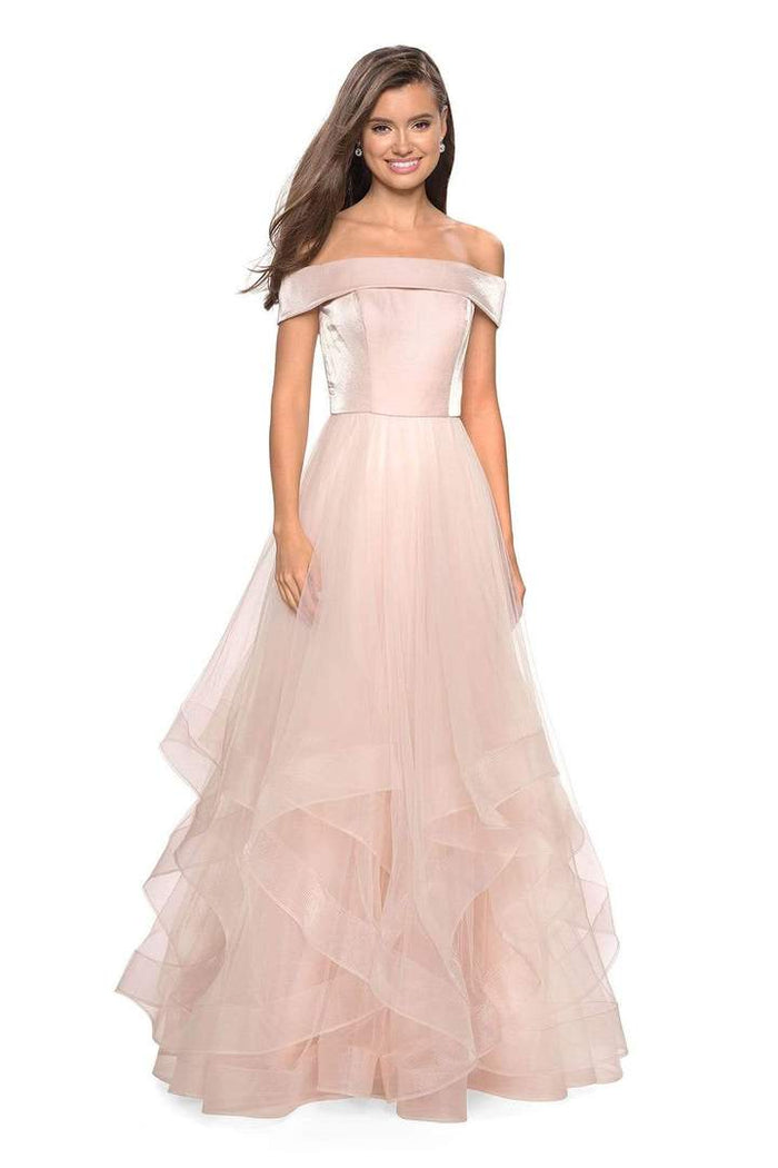 La Femme - Off-Shoulder Pleated A-Line Gown 27224 CCSALE 00 / Blush