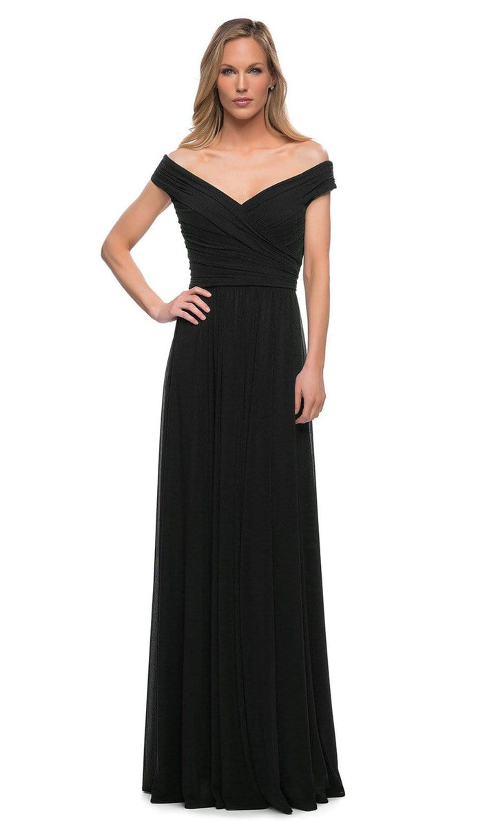 La Femme - Off Shoulder Ruched Evening Dress 29168SC – Couture Candy