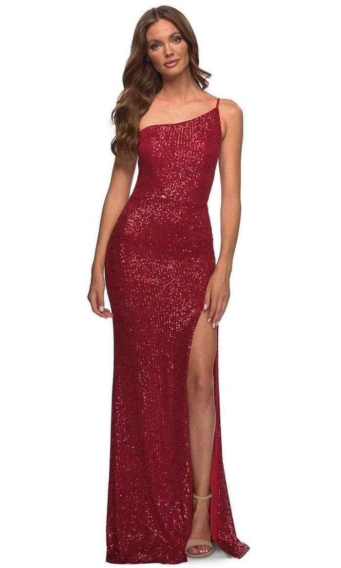 La Femme - One Shoulder Fitted Prom Gown 30391SC - 1 pc Red In Size 8 Available CCSALE 8 / Red