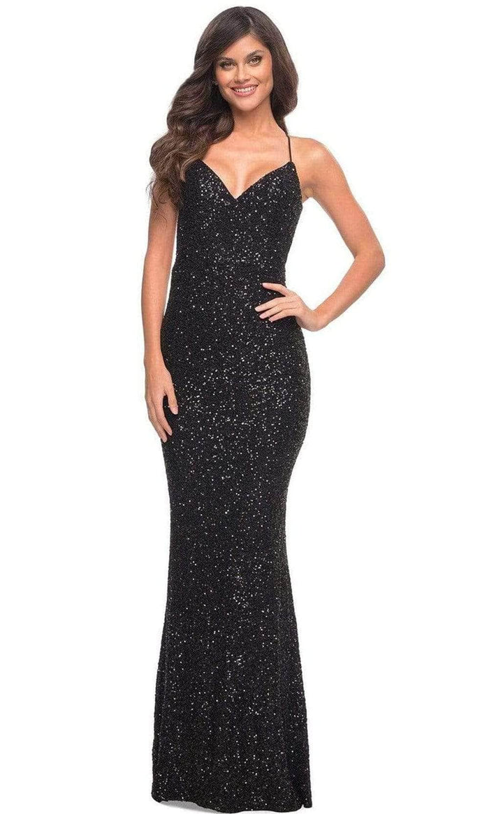 La Femme - Open Back Sequin Prom Dress 30523SC Prom Dresses 00 / Black