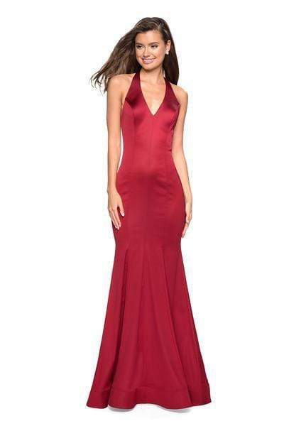 La Femme - Plunging Halter Trumpet Evening Dress 27653SC - 2 pcs Red In Size 6  and 8 Available CCSALE 6 / Red