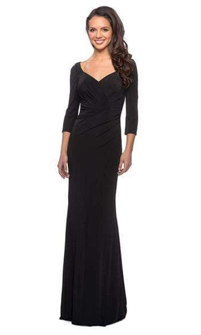 La Femme - Plunging V-Neck Ruched Evening Gown 26955SC - 1 pc Black in Size 10 Available CCSALE 10 / Black